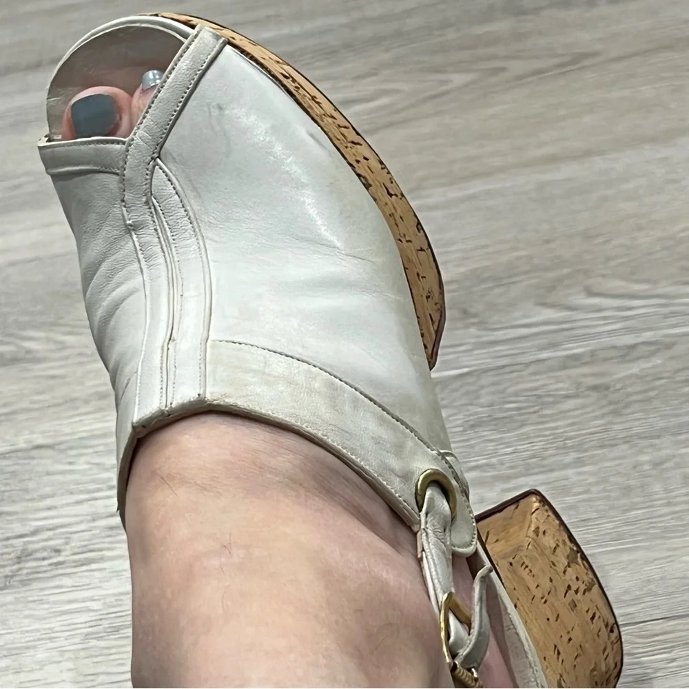 PAVEL Platform Peep-toe Chunky Heels Cork Platform Leather White 6N VINTAGE​